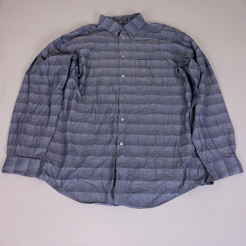 Minos Button Up‎ Shirt Men's XXL Blue Check Grid Woven in Germany 100% Cotton